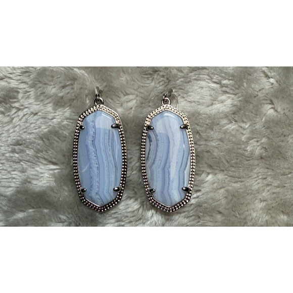 Kendra Scott Elle Blue Lace Agate Drop Earrings Silver Tone NEW - Picture 2 of 4